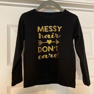 Toddler Size 2 (2T) Messy Hair Don’t Care Long Sleeve Gold Glitter Shirt.